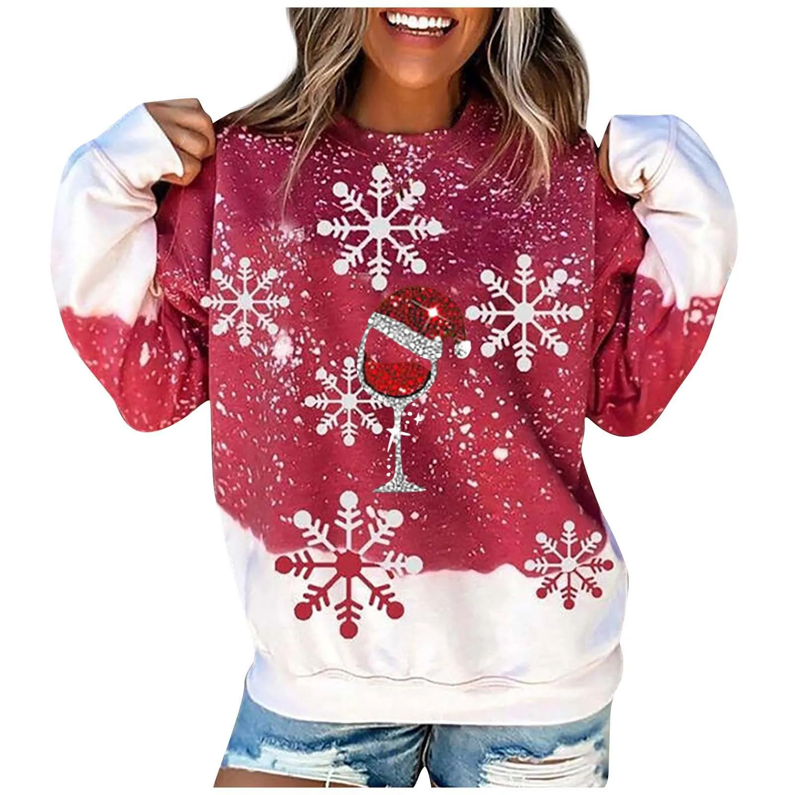 2021 Winter Women Hoodies Fashion Christmas Snowflake Print Long Sleeve Pullover Tops Streetwear Casual Female Sweatshirts 2