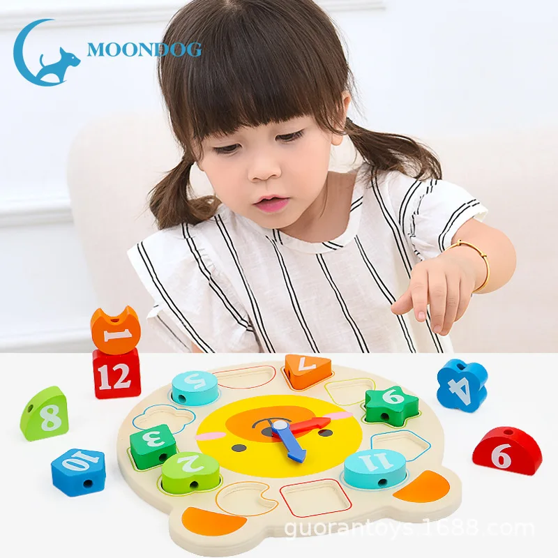 

Children'S Educational Wooden with Numbers Animal Clock Geometric Shapes Cognitive Alarm Clock Building Blocks 3-6-Year-Old Earl