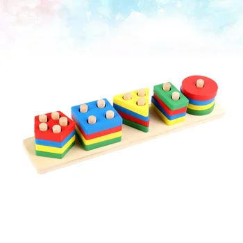 

1 Set Stacking Blocks Leaning Educational Wooden Puzzles Five-column Tower for Kids