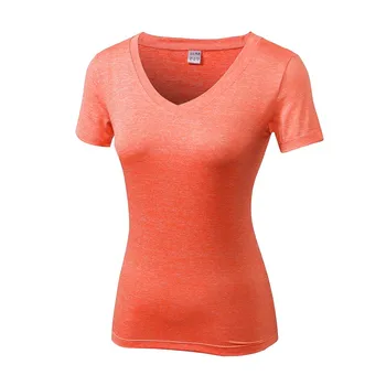 

Hot Women Casual Short Sleeve tshirt Summer T-shirts Lady Girls Casual V-neck T-shirt Pink Orange Color