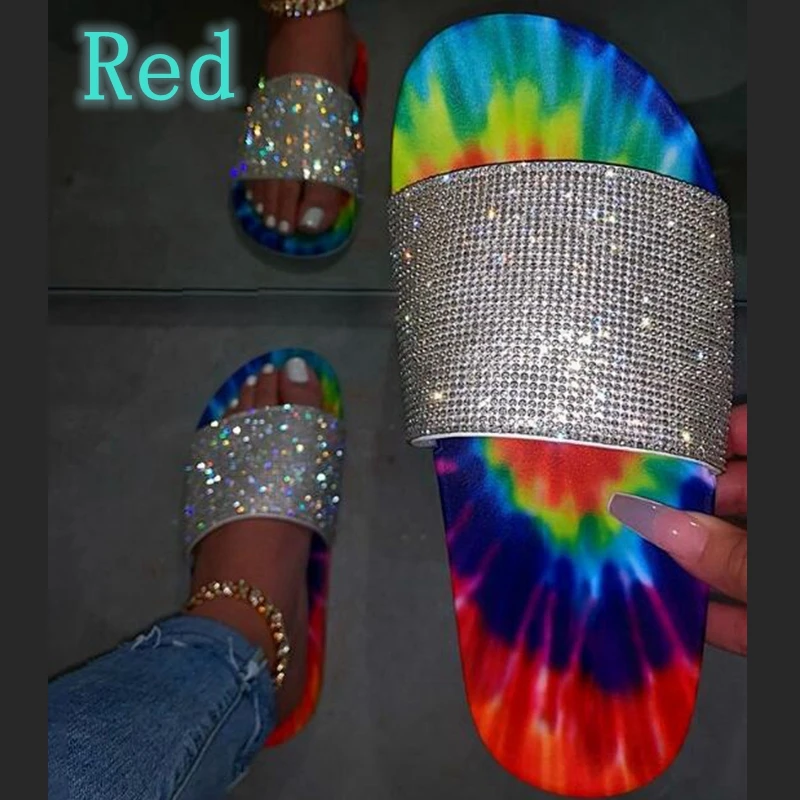 

Summer New Women Slippers Open Toe Fashion Rhinestone Bling Ladies Sandals Girls Crystal Beach Shoes Wild Casual Simple Slippers
