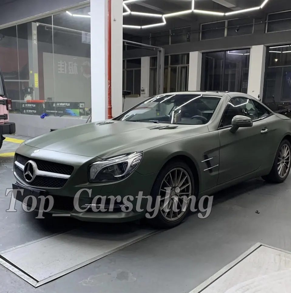 super matte army green vinyl car wrap film foil stickers sheets  (5)