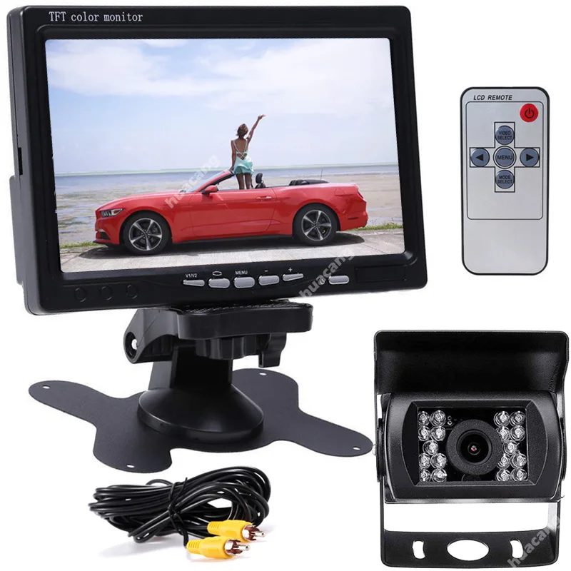 

7" LCD Color Backup Monitor IR Night Vision Car Reversing Rear View Waterproof Camera Kit for Harvester Camper Pickup Truck Bus