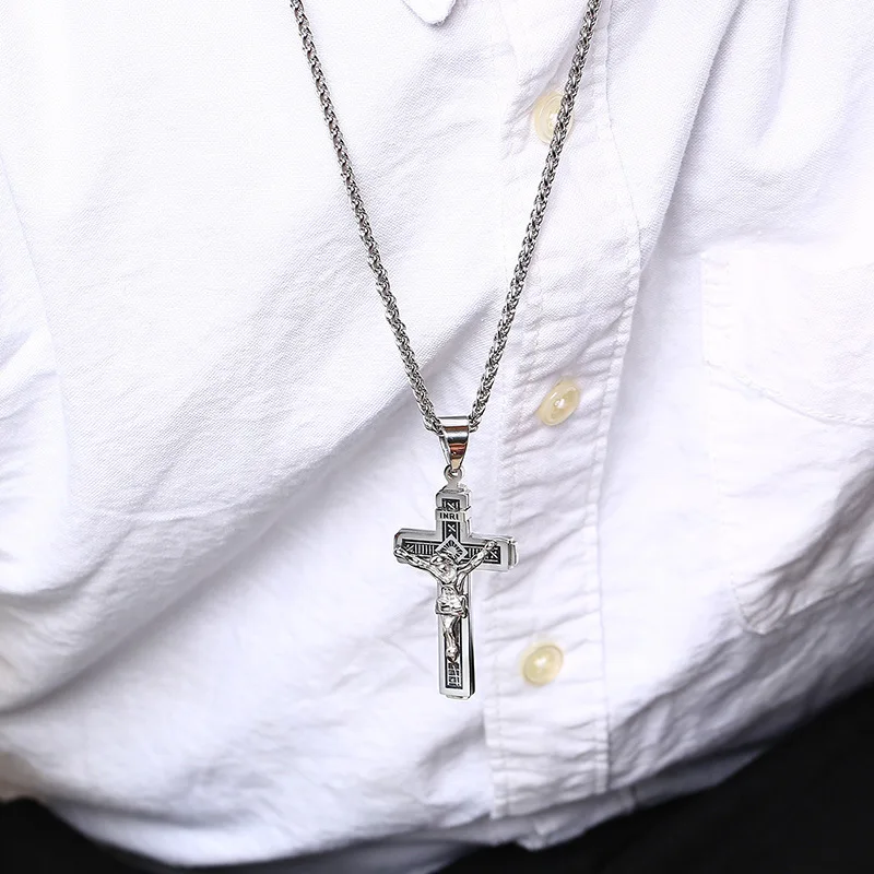 Нержавеющая сталь крест кулон ожерелья для мужчин распятие INRI молитва христианский воротник счастливый аксессуар католический Иисус ювелирные изделия