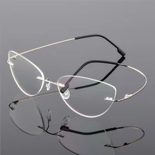 Female Rimless Titanium alloy Glasses Frame, Women Ultralight Cat Eye Eyeglasses Frames, Prescription Presbyopia Myopia Optical