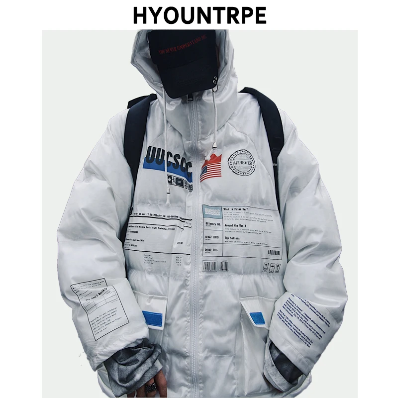 Ажурная теплая зимняя куртка Мужская модная куртка-бомбер с принтом и капюшоном