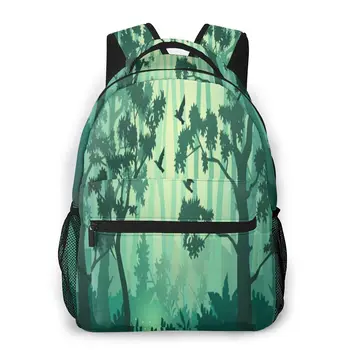 

Mountaineering Backpack Green Forest Trees Bushes And Thickets Silhouettes Shoulder Bags Backpacks