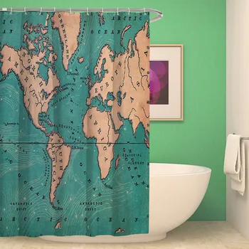

Cartoon World Map Pattern Shower Curtain Bath Single Printing Waterproof for Bathroom Decor World Map