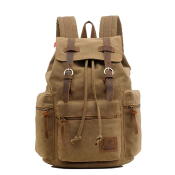 

Large Capacity Vintage Canvas Shoulder Bag Casual Wearproof Backpack with Leather School Travel for Men's Teenage 42x28x16cm