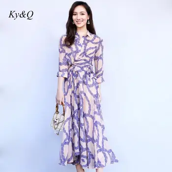 

Runway Design 2020 Spring Women Fashion Single Breasted Dot Stripe Print Mid-Long Short Sleeve Office Ladies Chic Party Dress