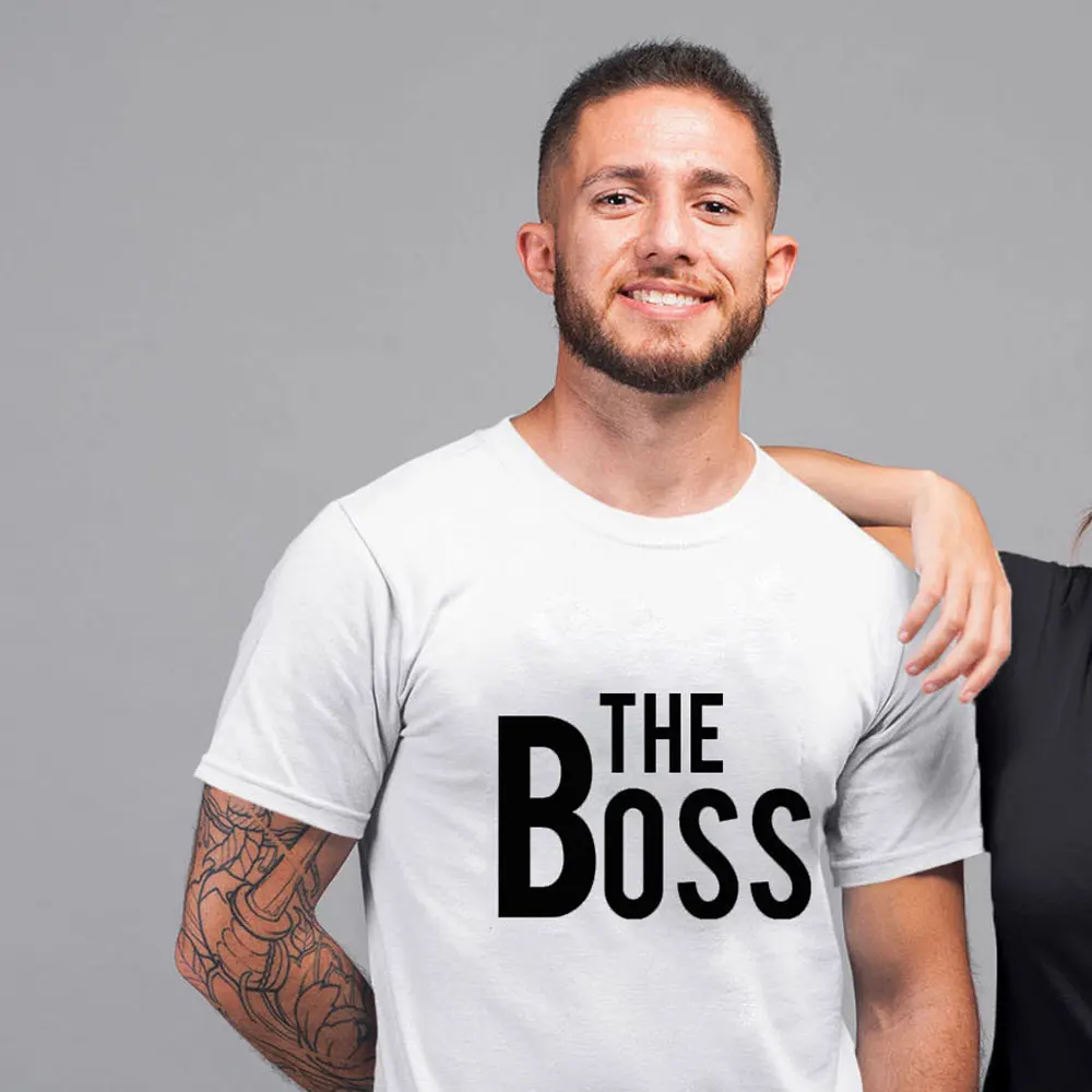 the boss-white The Boss The Real Boss, футболка для пары, смешная, 90 s, унисекс, подходящая парная футболка, повседневная, женская, на День святого Валентина, Подарочная футболка, топ - Цвет: the boss-white