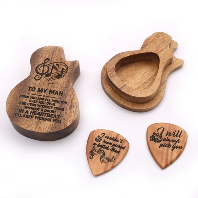 Boîte et médiator de guitare en bois faits à la main, étui de médiator de  guitare