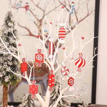 

Christmas Tree Decor Red Candy Wood Painted Christmas Gift for Kids New Year 2021 Christmas Decorations for Home Kerst Navidad
