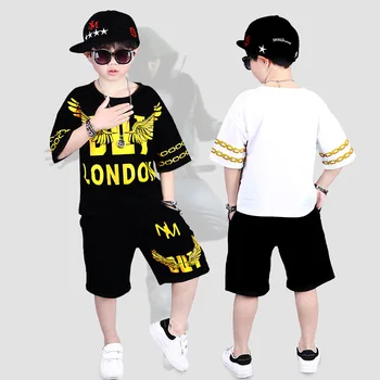 

Summer Cool Boy Kid Street Dance Clothings Leisure Sports Shirt and Trouser Hiphop Short Sleeve T-shirt Fashion Shirt AEJS15