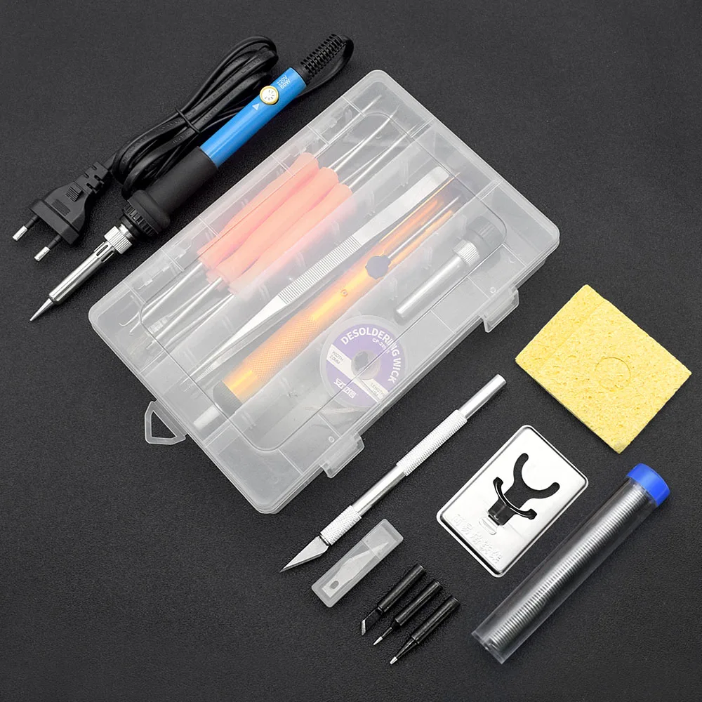 1 Set Adjustable Temperature Electric Soldering Iron Handle 60W Welding Solder Station Kit Blue Rework Heat Tips Repair Tool soldering stations Welding Equipment