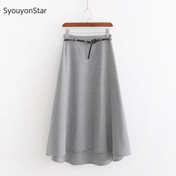 

SyouyonStar Women High Waist Houndstooth Skirt Autumn Midi Skirts With Sashes Elegant A-line Skirt 2019 faldas