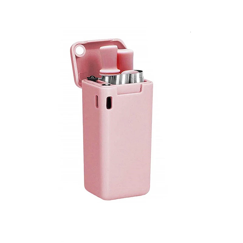 Pink Соломенная гидро колба бутылка для воды Новая Металлическая соломинка портативная силиконовая солома из нержавеющей стали - Цвет: Pink