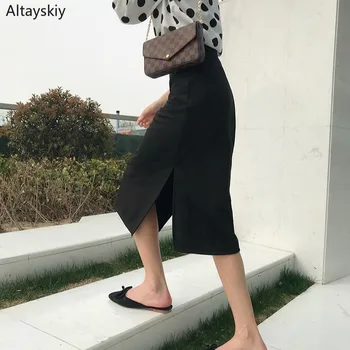 

Skirts Women Solid Trendy Elegant All-match High-quality Korean Style Leisure Daily Womens Female Lovely Simple Mid-Calf Loose