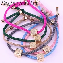 10 шт счастливый многоцветный Регулируемый веревочный браслет, золотой цвет проложить глаз с фианитами/звездами/луной разделитель бусины браслет для женщин