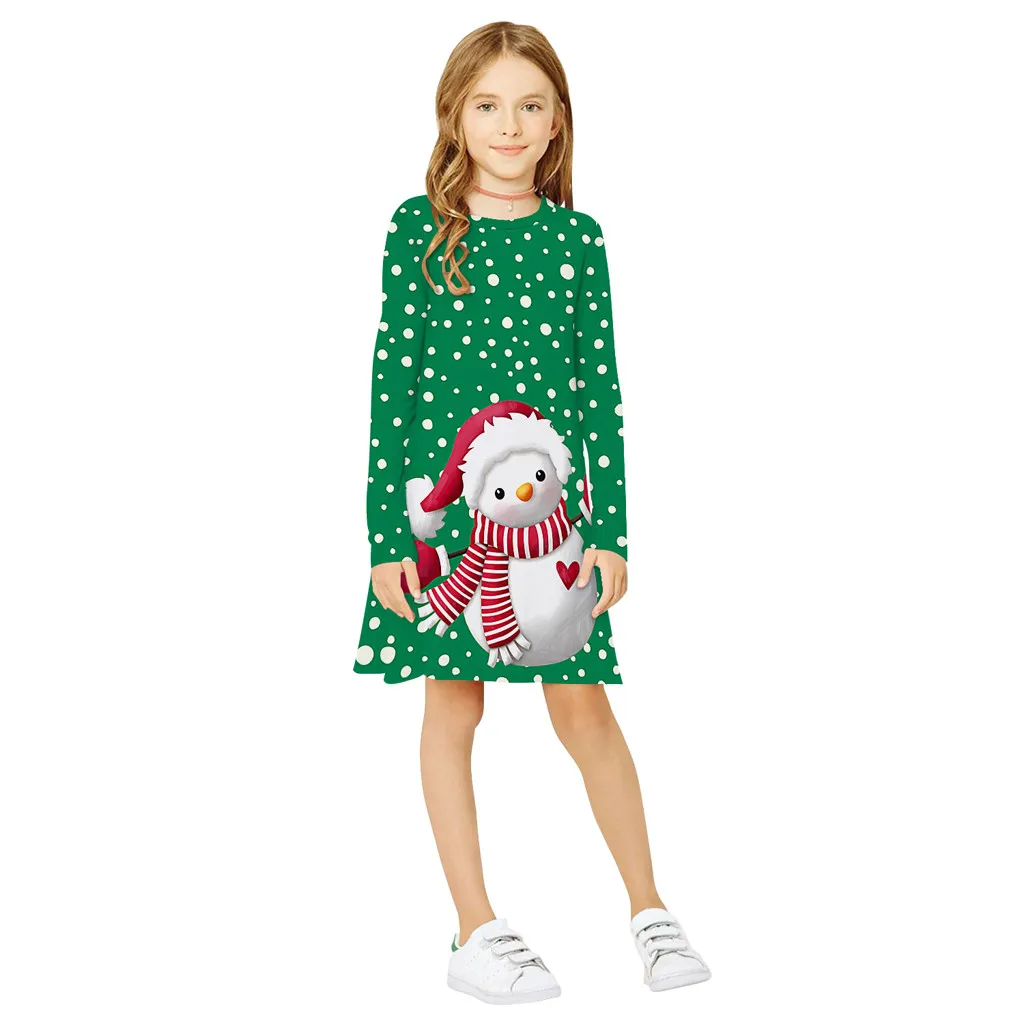 Рождественское платье для девочек-подростков, рождественское платье с длинными рукавами и 3D принтом, одежда для детей, vestido infantil, снеговик