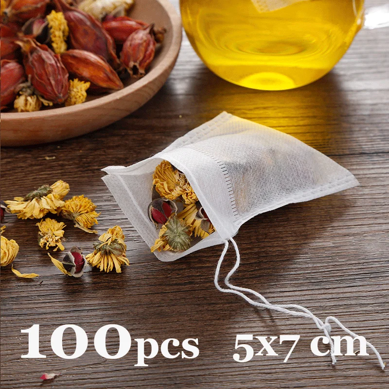 100PCS 5x7cm 100 шт./лот, одноразовые чайные пакетики для пуэр, фильтр для зеленого чая, заварки с нитью, заживляющее уплотнение, 7x9 см, пакетик для чая, Детокс, цветочный чайный пакетик - Цвет: 100PCS 5x7cm