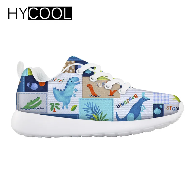 HYCOOL/Детские кроссовки с милым рисунком динозавра из мультфильма; кроссовки на плоской подошве; спортивная обувь для бега; дышащий светильник; обувь для прогулок и тенниса