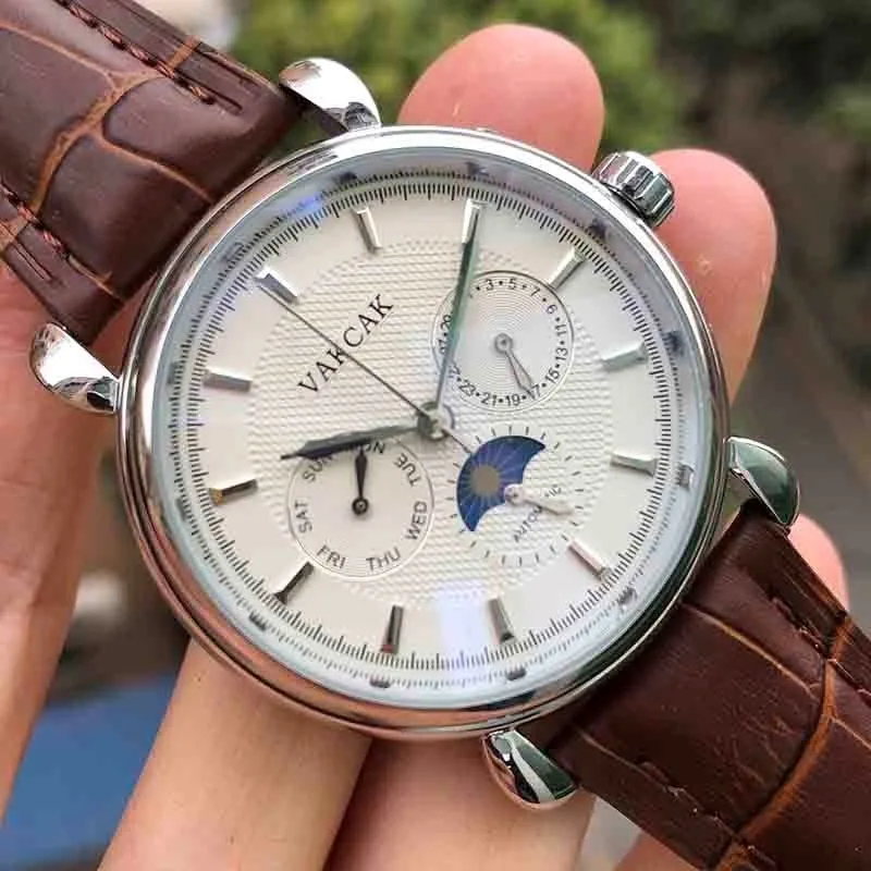 

Fashion Automatic Mechanical Moon Phase Steel Business Mens Watch Men top Brand Luxury Watches Relogio Vakcak Wristwatches