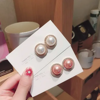 

Oversize Simulated Pearl Earrings for Women Girl Elegant Gold Color Alloy White Pink Pearl Big Stud Earrings Wedding Jewelry
