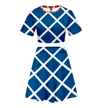 

JOJO Character 3D Printed Women Two Piece Set Fashion Summer Short Sleeve Crop Top+Skirt 2019 Hot Sale Streetwear Clothes