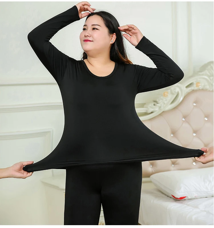 Long Johns for Ladies Autumn Winter Wear Warm Thermal Underwear Set Women Fleece O-neck Second Skin Female Big Plus Size 5XL xxl thermal underwear sets