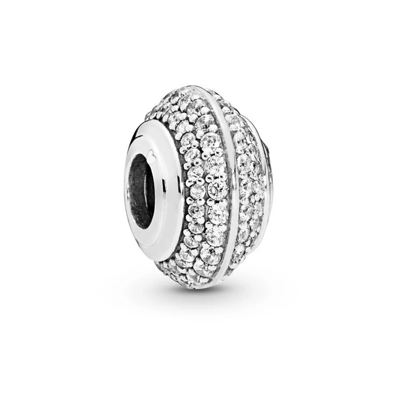 

2019 New Original 925 Sterling Silver Bead Sparkling Pave Charm Clear CZ Fit Pandora Bracelet Necklace DIY Women Jewelry