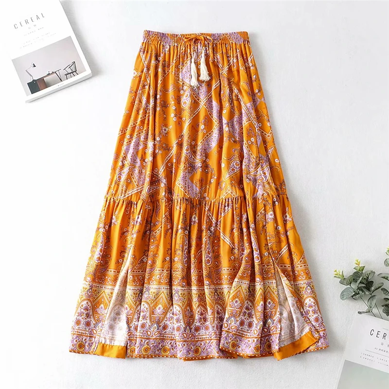 Boho chic, Женская Летняя мода, хиппи, сетка, строчка, богемный стиль, зеленый, Цветочный, с принтом павлина, пляжные макси-юбки для женщин