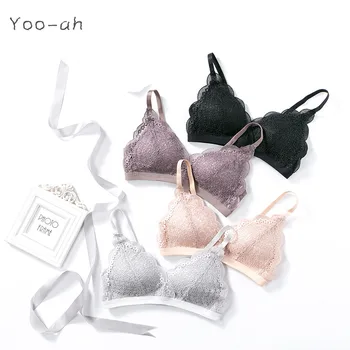 

Yoo-ah French Style 1/2PCS Bralette Seamless Lace Bra Wireless Thin Underwear Deep V Sexy Lingerie Push Up Bras For Women