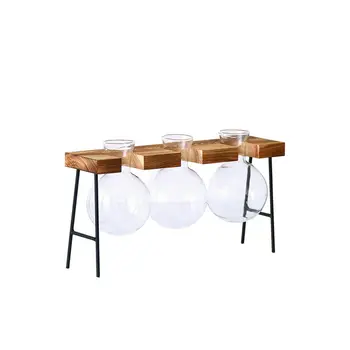 

Creative Glass Bottle Vase Hydroponic Plant Transparent Vase Wooden Frame Coffee Shop Room Decor Table Desk Decoration Vase Thre