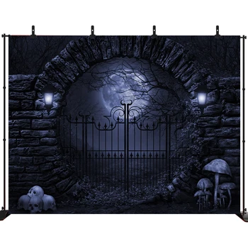 

Acejoker Halloween Backdrop Scary Castle Tombstone Skull Ancient Door Photography Background Vinyl Photo Studio Props