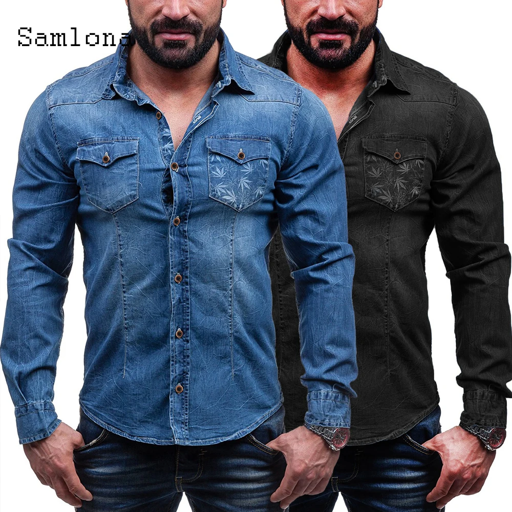 

Lightweight Men Fashion Shirt 2020 Autumn New Casual Tops Demin Blouse Vintage Open Stitch blusas shirt ropa mujer Mens clothing