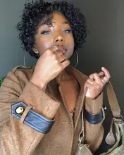 Beeos-peluca corta con rulos de corte Pixie 250%, 4x4, pelucas de cabello humano brasileño Remy, cabello humano de 8 pulgadas prearrancado con pelo de bebé