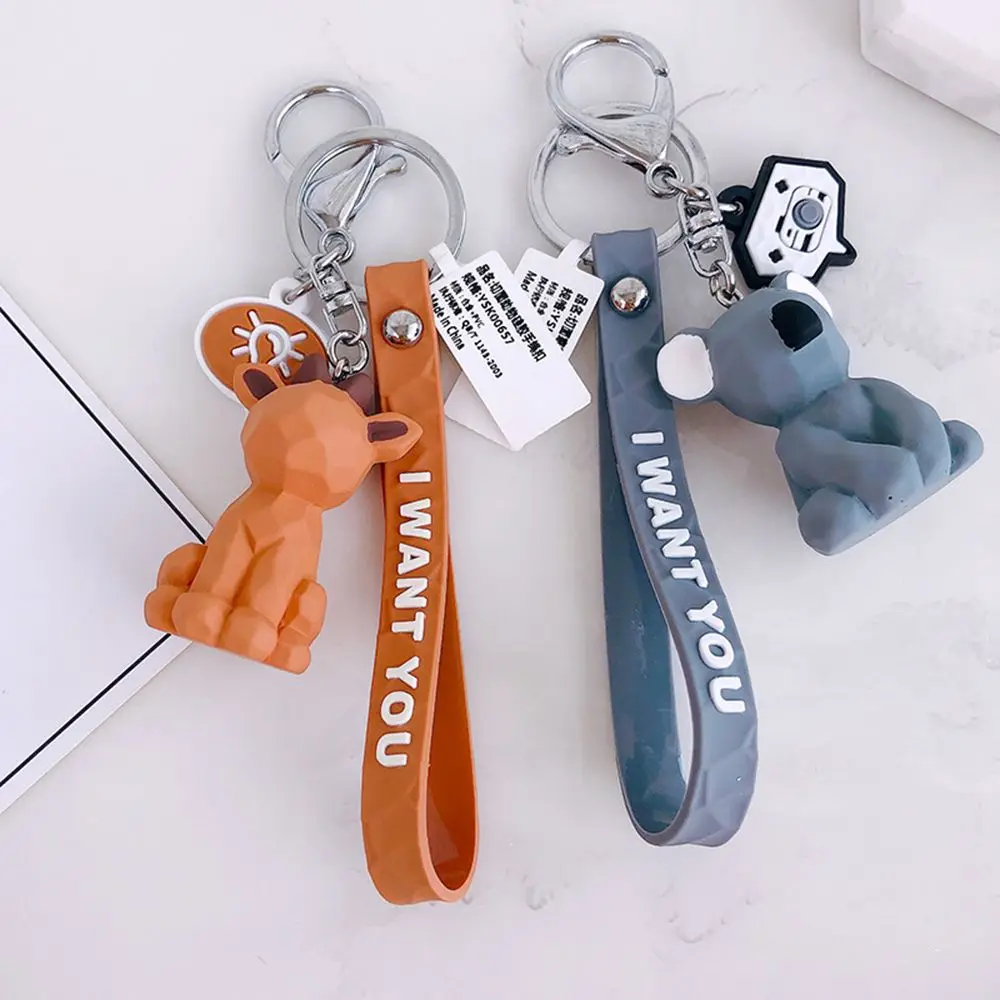 1pc geométrico creativo de silicona llavero con Animal kawaii Panda dinosaurio Koala renos Rosa dije en forma de cerdo de dibujos animados cordones regalos