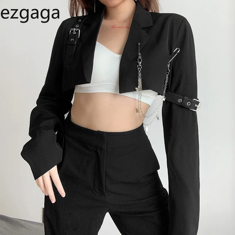 Женская уличная куртка Ezgaga с длинным рукавом отложным воротником цепочкой