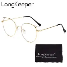 Longkeperer Симпатичные кошачьи очки оправа женские роскошные брендовые металлические круглые прозрачные линзы, очки женские черные серебристые золотые очки