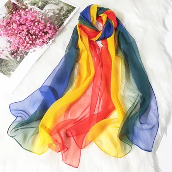 

2020 Chiffon Scarf Women Summer Silk Scarves Chiffon Thin Shawls And Wraps Foulard Pure Color Hijab Stolesfor dance