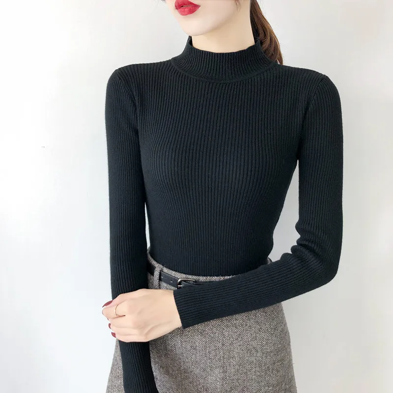 

Long Sleeve Slim Fit Turtleneck Tight Fit Women's Turtleneck White Pink Sweater Autumn and Winter Woman Sweaters Pullover Women