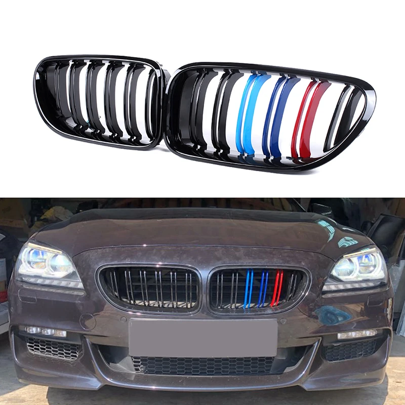 

1 Pair Gloss Black M Color Front Kidney Grill Bumper Grill Double Slat Line for BMW F06 F12 F13 M6 6 Series 2012-2017