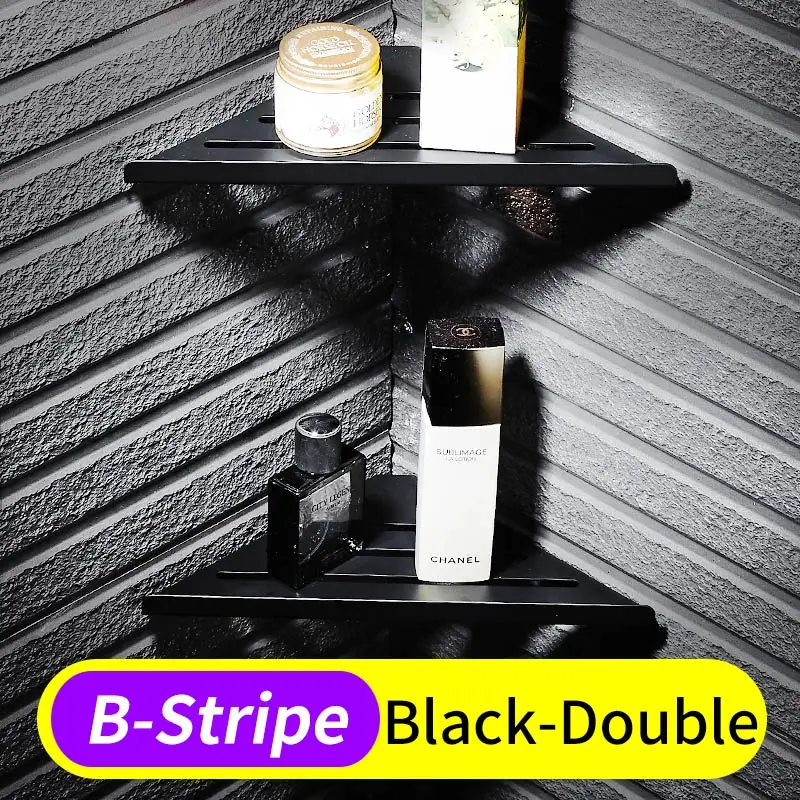 Полка для ванной угловая настенная подвесная стойка из нержавеющей стали полки для ванной комнаты держатель для хранения шампуня косметический Душ Caddy Rack черный - Цвет: Black-Double