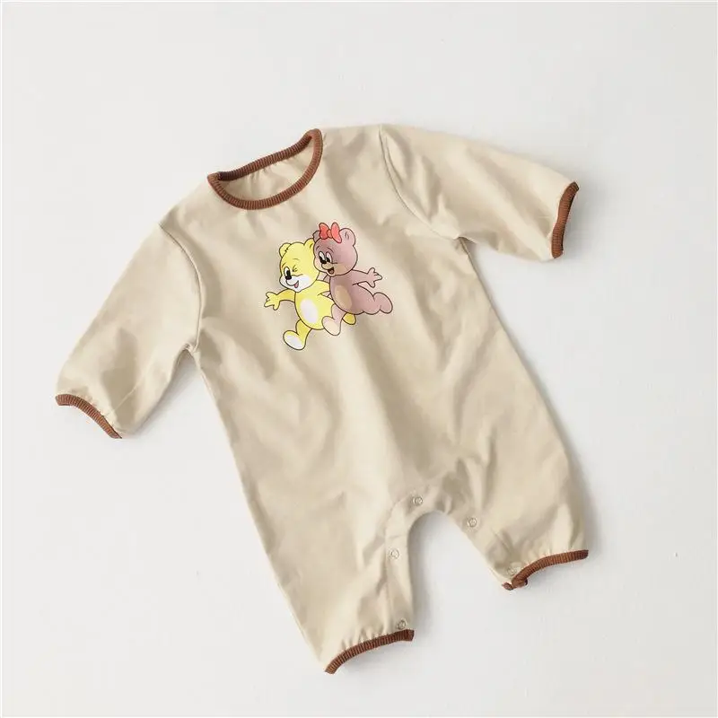 Коллекция 1966 года, осенняя одежда новое боди с героями мультфильмов для малышей, комбинезоны для малышей свободная одежда для отдыха для мальчиков и девочек с рисунком крысы - Цвет: Бежевый