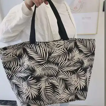

W713 KANDRA Stylish Pave Leaves Canvas Tote Bags for Women 2020 Reusable Handbags Portable Large Capacity Foldable Shopping Bags
