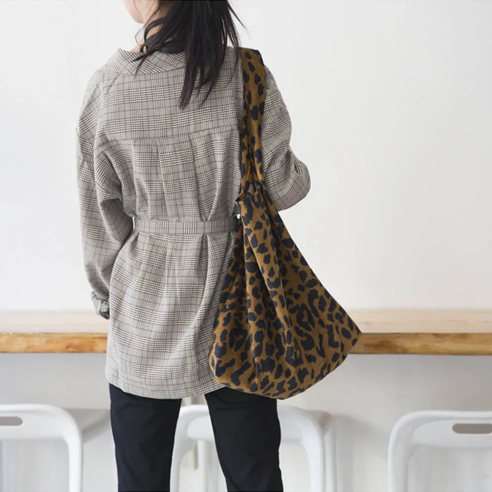 New Fashion Leopard Print Shopping Bag Folding Portable Women Travel Tote Single Shoulder Bag J9