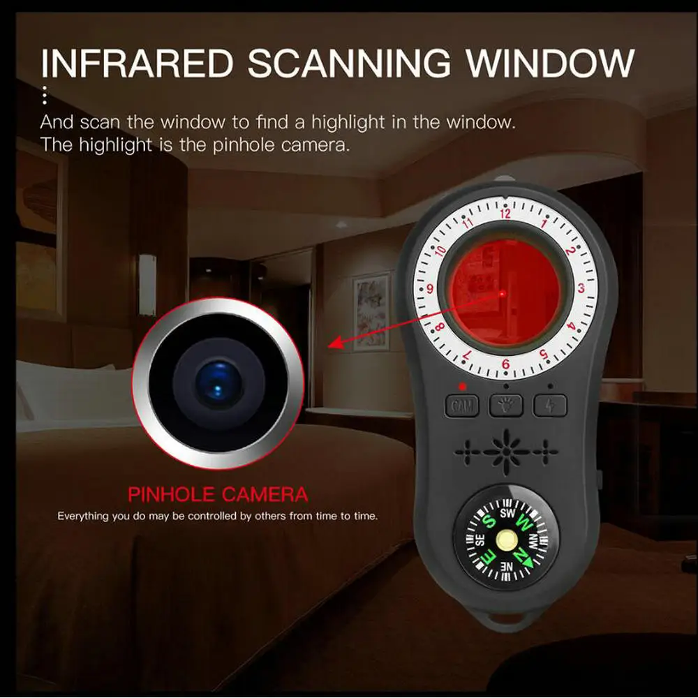 Anti-Spy Surveillance Camera Detector Wireless RF Signal Anti-covert Camera Lens Listen Bug Finder Device Gps Gsm Tracker Scanne