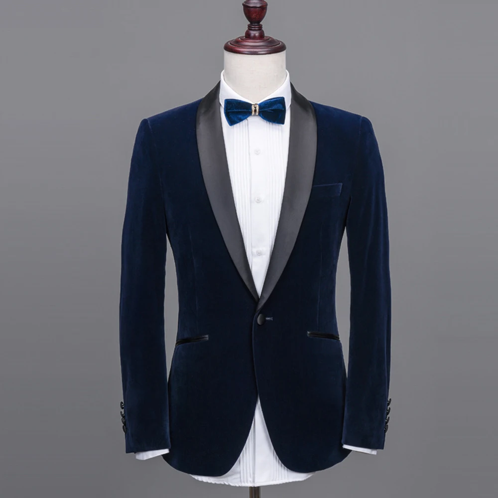 

Men's Suits Shawl Collar 2 Pieces Slim Fit Suit Mens Velvet Tuxedo Jacket For Wedding (Blazer+Pants+Tie)