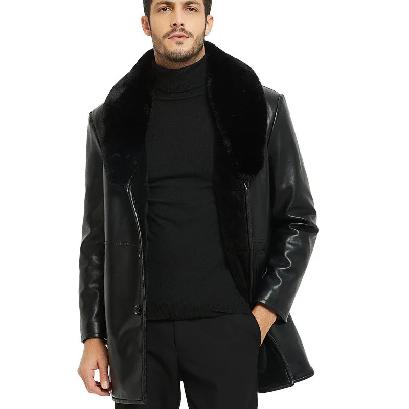 

Leather Jacket 2019 Winter Fur Coat Men Detachable Fur Collar Steam Punk Warm Thick Overcoat Plus Size Clothes Veste Cuir Homme
